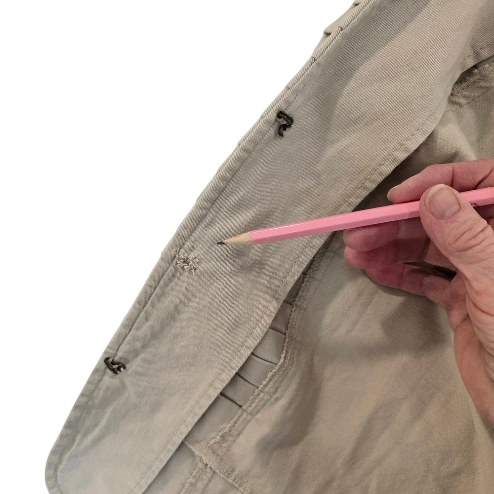 Feminine Denim Tan‎ Utility Blazer L (M) Jacket Boho-Utilitarian Texture-Focused